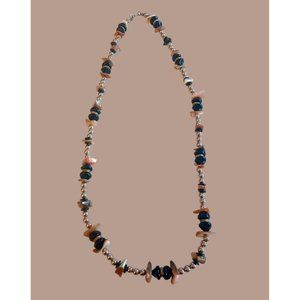 Dauplaise Vintage Silver Bead Natural Stone 30.5" Necklace